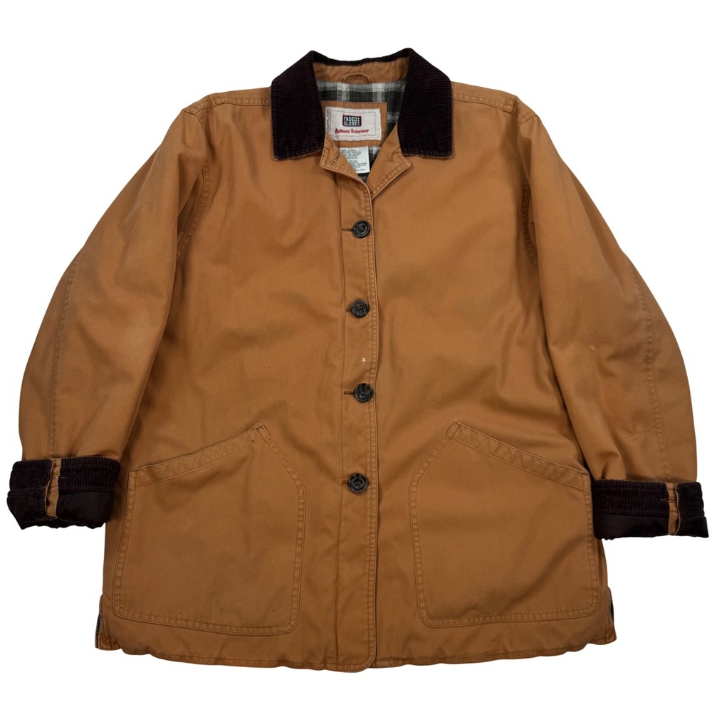 Faded Glory Vintage Cotton Canvas Barn Jacket Corduroy Collar Plaid Lined Small